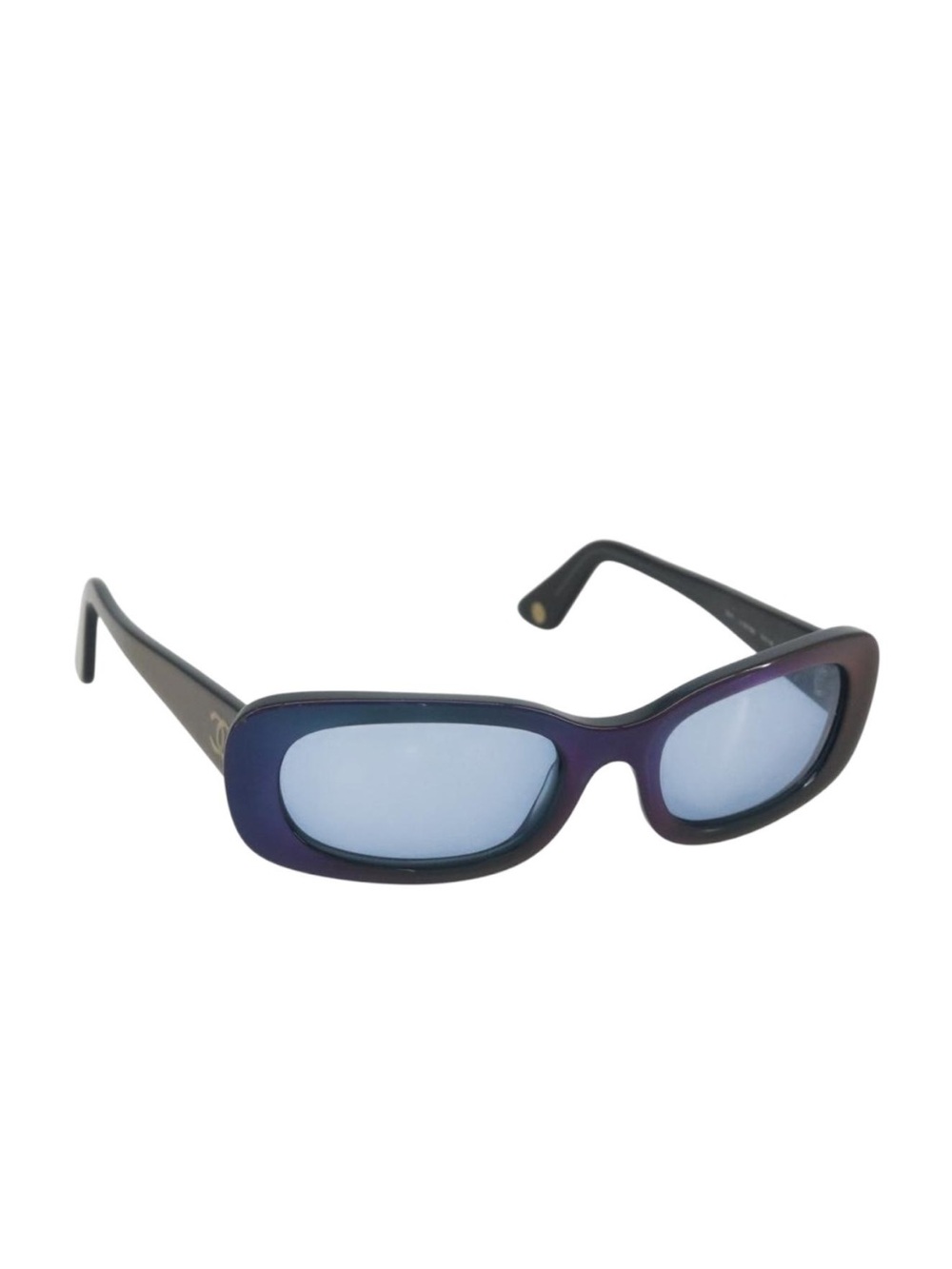 CHANEL Purple-Tone Rectangular Women's Sunglasses with Light Blue Lenses
